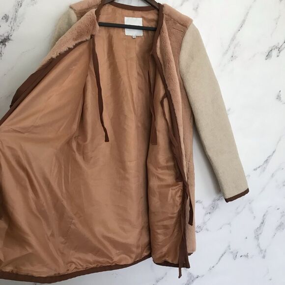 Madewell Colorblock Faux “Mink” Jacket coat tie front fall winter XS brown tan - Picture 8 of 11